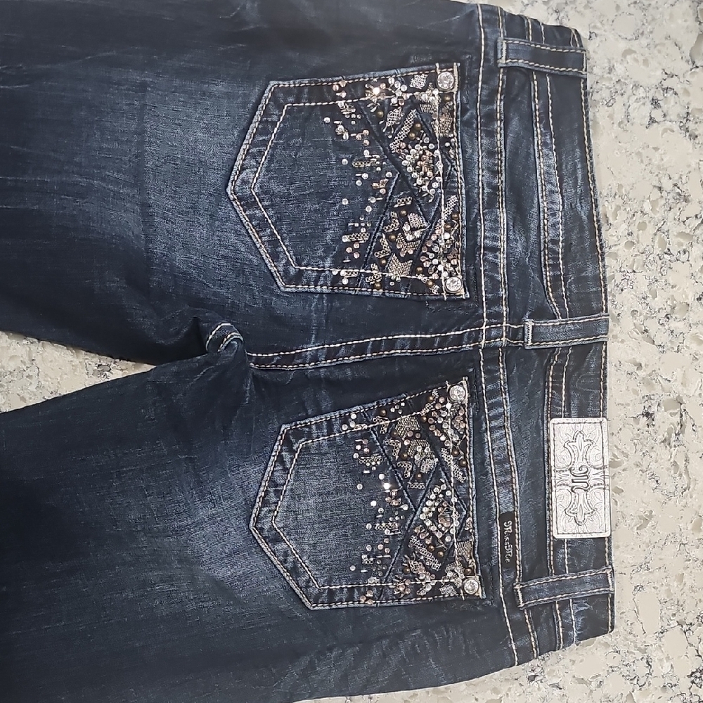 Miss Me Dark Blue Boot Cut Jeans with Silver Accents - Picture 4 of 10
